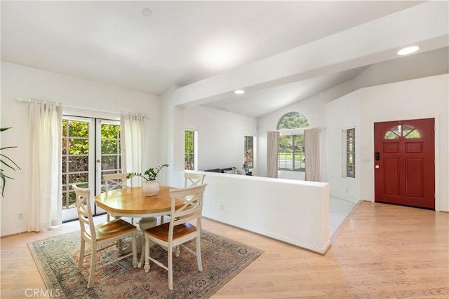 32244 Corte Coronado, Temecula, CA 92592 - dining space featuring vaulted ceiling, light wood-style floors, and recessed lighting