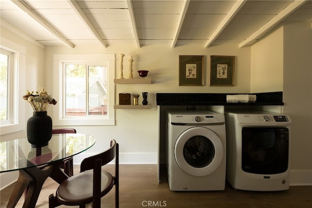 814 E Foothill Blvd, Monrovia, CA 91016 - washroom featuring washer and dryer, healthy amount of natural light, and dark wood-style floors
