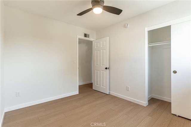 1640 235th St Unit D, Harbor City, CA 90710 - unfurnished bedroom with light wood-style flooring, a closet, and a ceiling fan