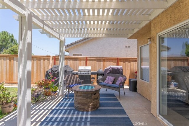 13100 Red Corral Dr, Corona, CA 92883 - view of patio with a fire pit, grilling area, and a pergola