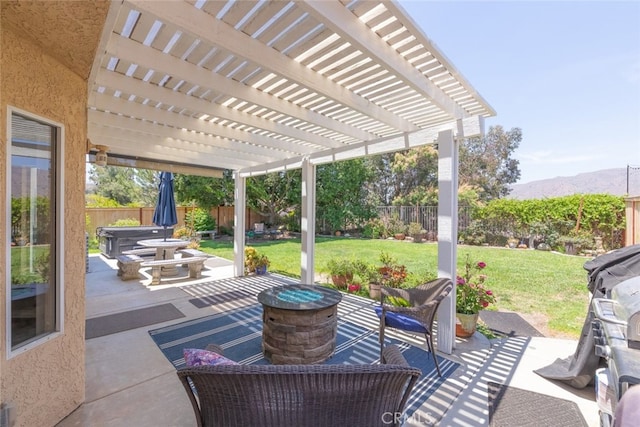 13100 Red Corral Dr, Corona, CA 92883 - fenced backyard with a pergola, a mountain view, and a patio