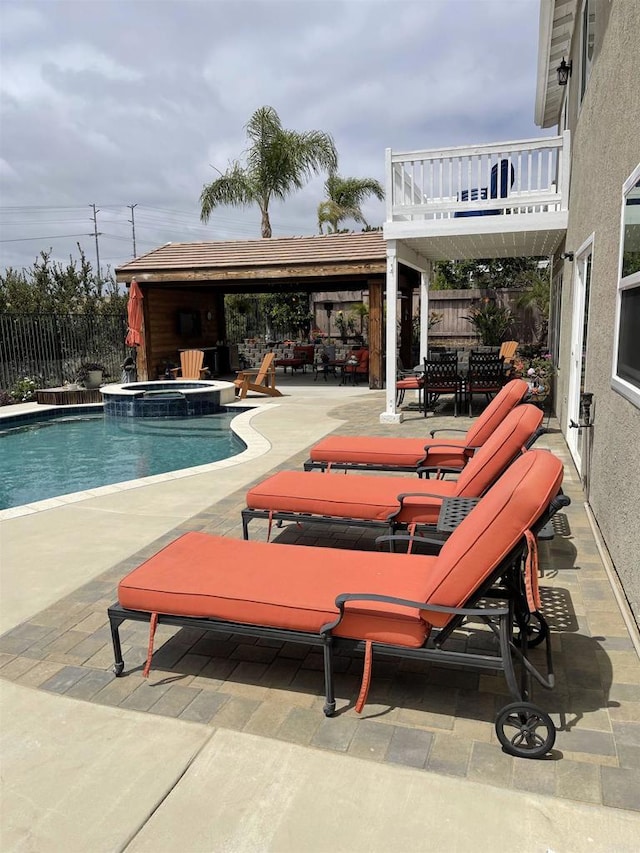346 Rimhurst Ct, Oceanside, CA 92058 - view of swimming pool featuring a gazebo, a patio, and a pool with connected hot tub