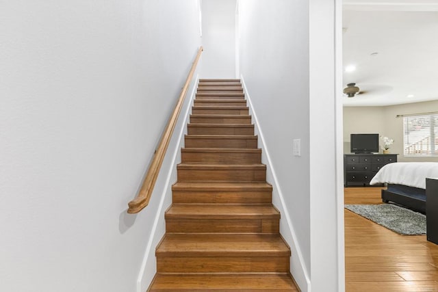 9915 Jacoby Rd, Spring Valley, CA 91977 - stairway with hardwood / wood-style flooring and a ceiling fan