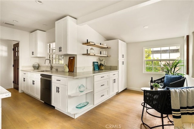 14519 Addison, Sherman Oaks, CA 91403 - kitchen featuring open shelves, dishwasher, light wood-style flooring, and recessed lighting