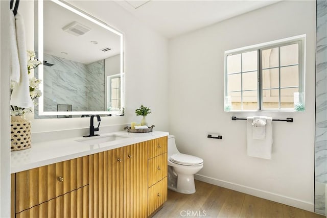 14519 Addison, Sherman Oaks, CA 91403 - bathroom with vanity, wood finished floors, and a marble finish shower