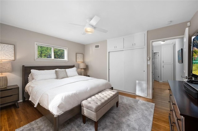 365 N Ivy Ave, Monrovia, CA 91016 - bedroom featuring wood finished floors, a closet, and a ceiling fan