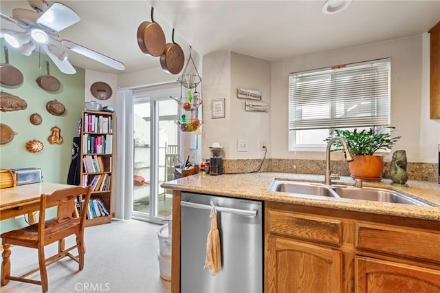 410 N Broadway Unit C, Redondo Beach, CA 90277 - kitchen featuring dishwasher, healthy amount of natural light, ceiling fan, and brown cabinetry