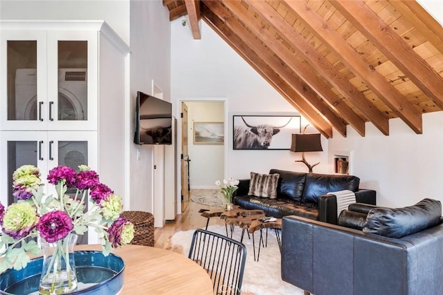 1186 Ramblin Rose Way, Arroyo Grande, CA 93420 - living room featuring wood ceiling and light wood finished floors