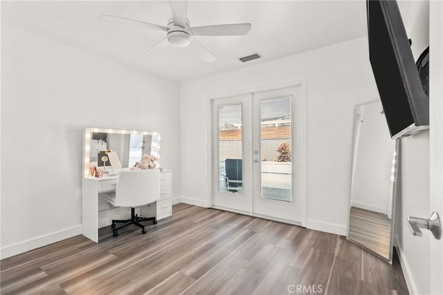 1954 Shipway Ave, Long Beach, CA 90815 - unfurnished office featuring french doors, wood finished floors, and ceiling fan