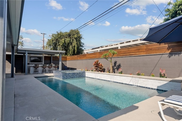 1954 Shipway Ave, Long Beach, CA 90815 - view of pool featuring a fenced backyard, a patio area, and a pool with connected hot tub