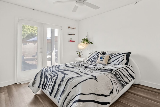 1954 Shipway Ave, Long Beach, CA 90815 - bedroom featuring wood finished floors, a ceiling fan, and access to exterior