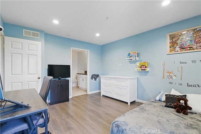 11445 Moorpark St Unit 12, Studio City, CA 91602 - bedroom with light wood-style flooring, recessed lighting, and ensuite bath