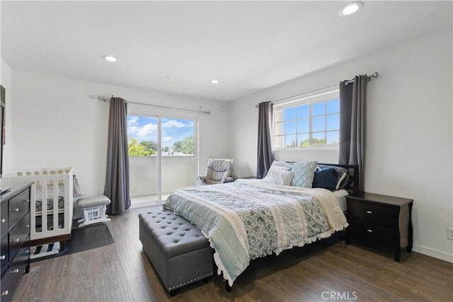11445 Moorpark St Unit 12, Studio City, CA 91602 - bedroom with multiple windows, access to exterior, wood finished floors, and recessed lighting