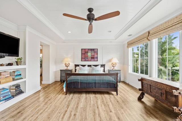 196 Coral Cove Way, Encinitas, CA 92024 - bedroom featuring a tray ceiling and light wood finished floors