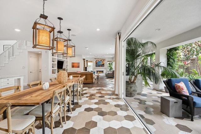 196 Coral Cove Way, Encinitas, CA 92024 - dining room featuring stairway, recessed lighting, and light tile patterned flooring