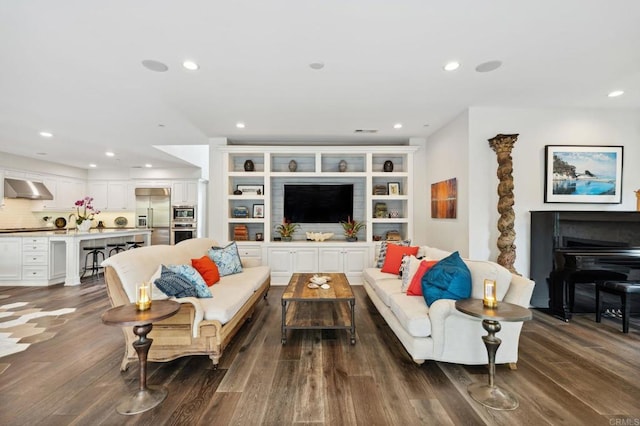 196 Coral Cove Way, Encinitas, CA 92024 - living room with dark wood-style floors and recessed lighting
