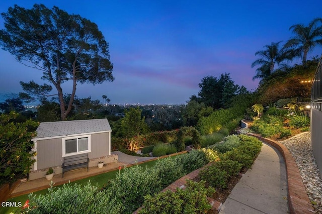 320 N San Rafael Ave, Pasadena, CA 91105 - yard at dusk featuring a storage shed