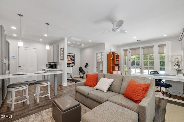 320 N San Rafael Ave, Pasadena, CA 91105 - living area featuring dark wood-style floors, recessed lighting, and ceiling fan