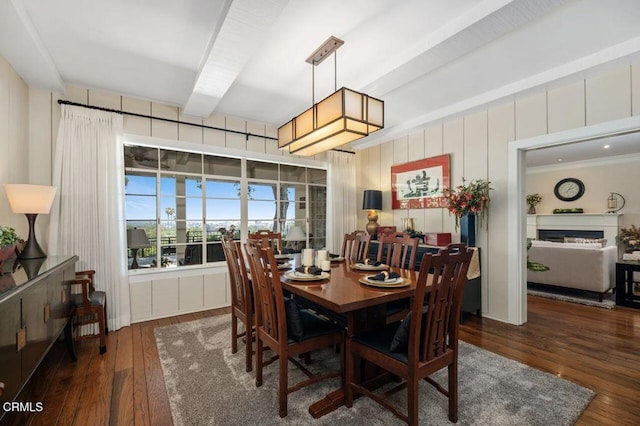320 N San Rafael Ave, Pasadena, CA 91105 - dining room with beamed ceiling, hardwood / wood-style flooring, and a fireplace