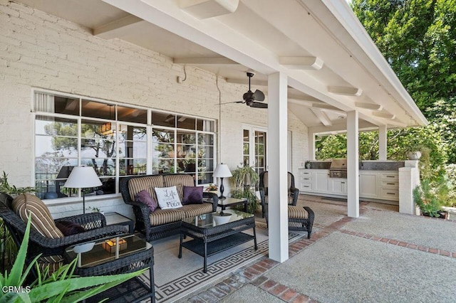 320 N San Rafael Ave, Pasadena, CA 91105 - view of patio / terrace featuring exterior kitchen, ceiling fan, and an outdoor living space