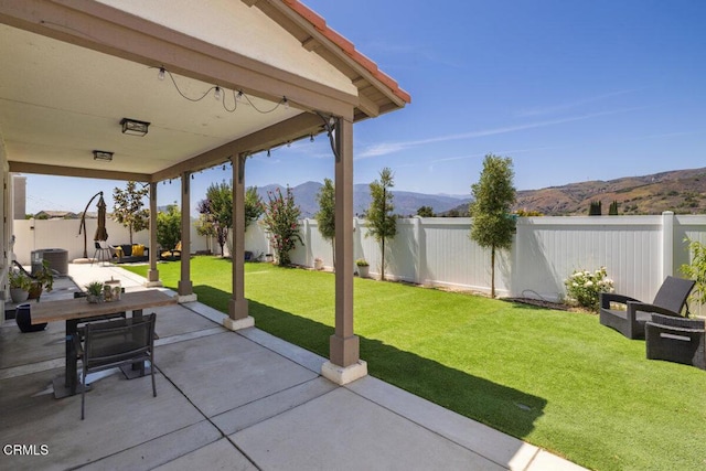 113 Azalea St, Fillmore, CA 93015 - fenced backyard with a patio and a mountain view