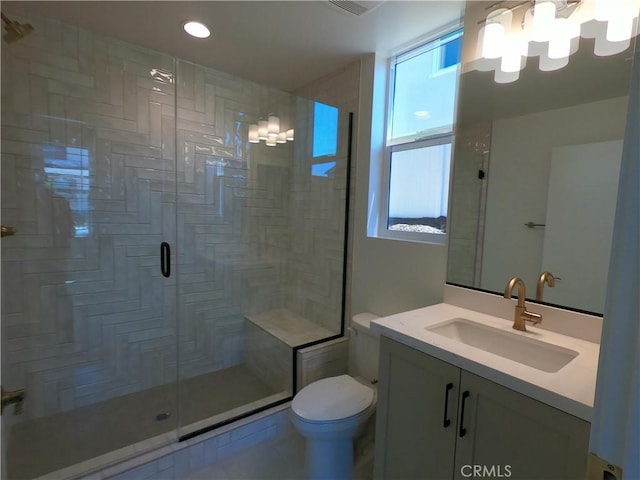 39460 Chamise St, Temecula, CA 92591 - bathroom with a shower stall, vanity, and recessed lighting