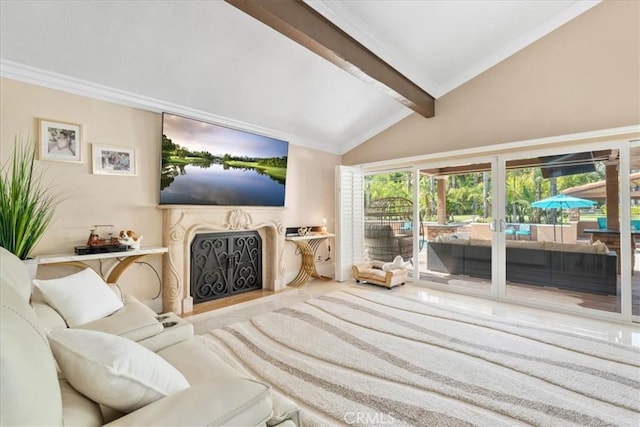 10920 Beechwood Dr, Rancho Cucamonga, CA 91737 - living area featuring a fireplace and ornamental molding