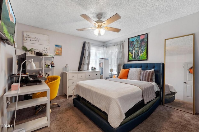 272 E 69th St, Long Beach, CA 90805 - carpeted bedroom featuring a textured ceiling, an office area, and ceiling fan