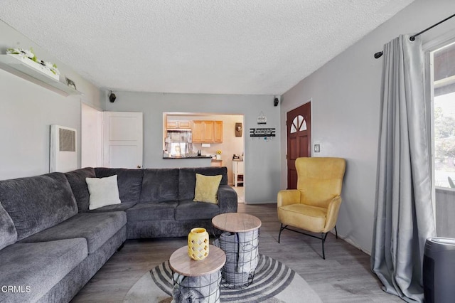 272 E 69th St, Long Beach, CA 90805 - living room with light wood finished floors, a textured ceiling, and a heating unit