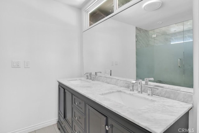 7812 Fairchild Ave, Winnetka, CA 91306 - bathroom featuring a marble finish shower and double vanity