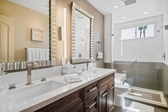 1758 Emerald Isle Way, Oxnard, CA 93035 - full bathroom featuring a shower stall, double vanity, and recessed lighting