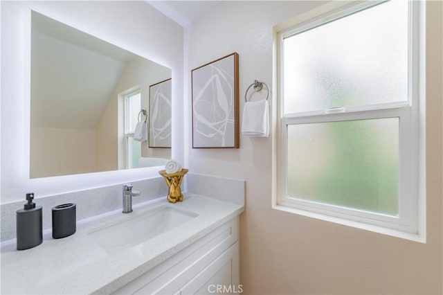 11237 Gladhill Rd Unit 12, Whittier, CA 90604 - bathroom with vanity and vaulted ceiling