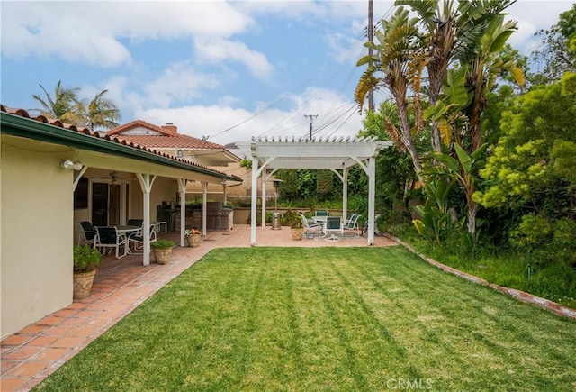 6636 Wooster Ave, Los Angeles, CA 90056 - view of green lawn with a pergola, a patio, and a ceiling fan