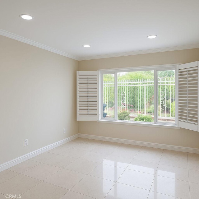 6636 Wooster Ave, Los Angeles, CA 90056 - empty room featuring recessed lighting, light tile patterned flooring, and crown molding