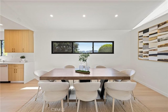 2414 Las Positas Rd, Glendale, CA 91208 - dining area with light wood-style floors, recessed lighting, and lofted ceiling