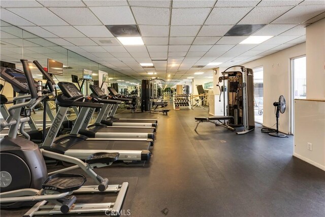 875 Comstock Ave Unit 4D, Los Angeles, CA 90024 - workout area with a paneled ceiling and baseboards