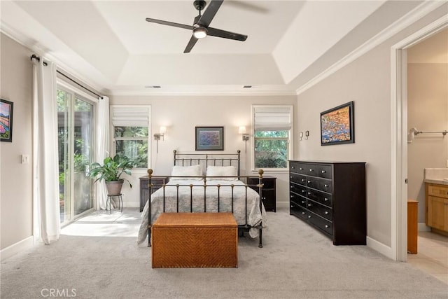 17 Arminta Ct, Chico, CA 95928 - bedroom with carpet, a raised ceiling, access to outside, and ornamental molding