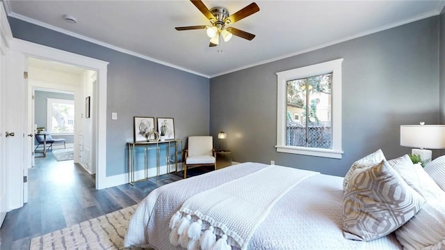 243 N Verdugo Rd, Glendale, CA 91206 - bedroom featuring dark wood-style floors, ornamental molding, and a ceiling fan