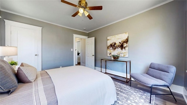 243 N Verdugo Rd, Glendale, CA 91206 - bedroom featuring wood finished floors, ornamental molding, and a ceiling fan