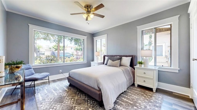 243 N Verdugo Rd, Glendale, CA 91206 - bedroom featuring crown molding, dark wood-style flooring, and a ceiling fan