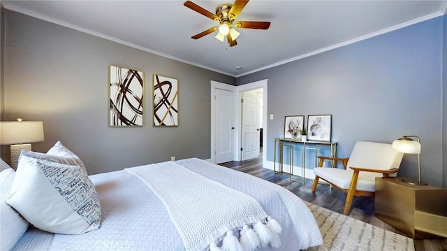 243 N Verdugo Rd, Glendale, CA 91206 - bedroom with wood finished floors, crown molding, and a ceiling fan