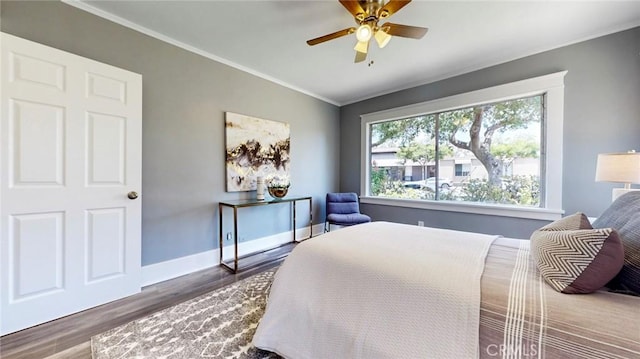 243 N Verdugo Rd, Glendale, CA 91206 - bedroom featuring wood finished floors, crown molding, and a ceiling fan