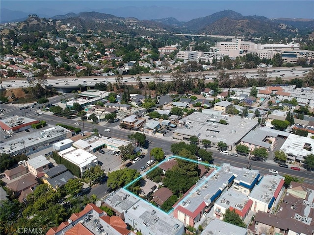 243 N Verdugo Rd, Glendale, CA 91206 - aerial overview of property's location featuring a mountain backdrop and property boundaries highlighted