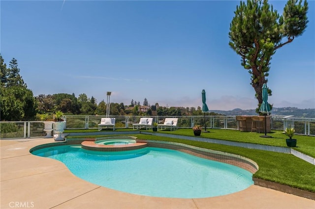 15541 Aqua Verde Dr, Los Angeles, CA 90077 - view of pool with a mountain view, a patio area, and a pool with connected hot tub