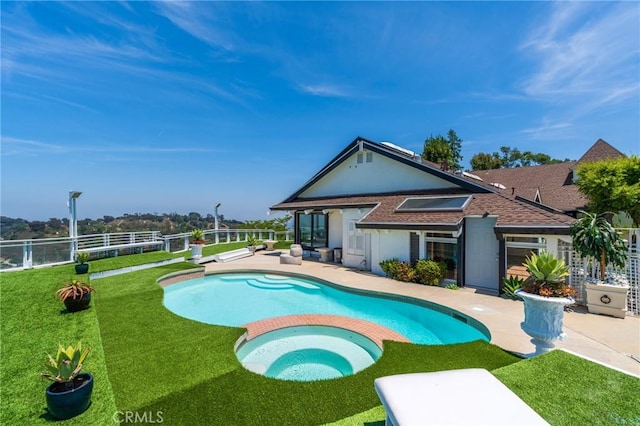 15541 Aqua Verde Dr, Los Angeles, CA 90077 - view of swimming pool with a patio area, a fenced backyard, and a pool with connected hot tub