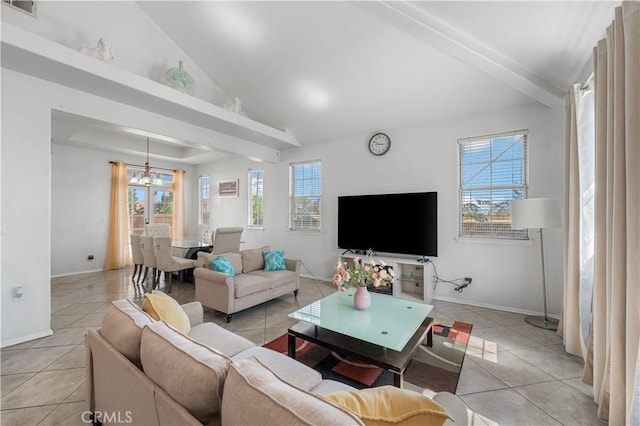 44559 Aspen St, Lancaster, CA 93535 - living area with a chandelier, light tile patterned floors, and healthy amount of natural light