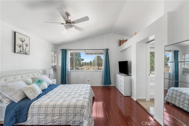 44559 Aspen St, Lancaster, CA 93535 - bedroom with lofted ceiling, wood finished floors, and ceiling fan