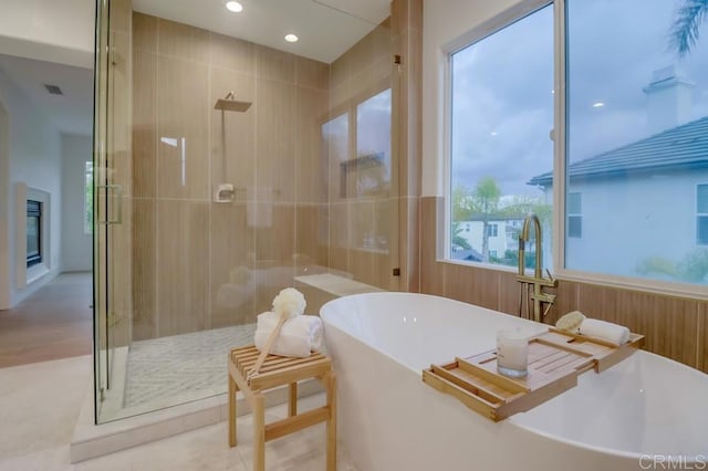 2850 Palmetto Point Ct, Chula Vista, CA 91915 - bathroom featuring a stall shower, a freestanding tub, and recessed lighting