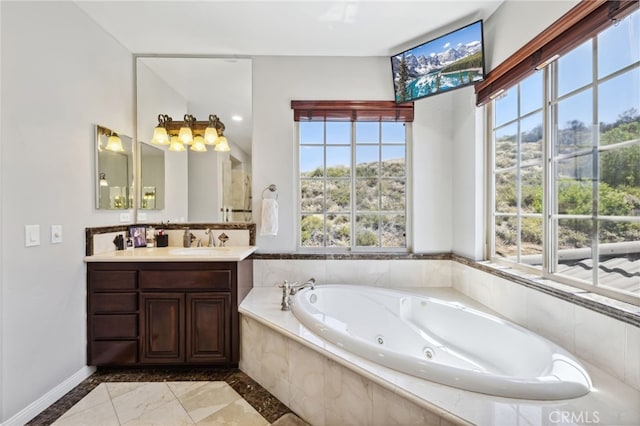 36472 County Line Rd, Yucaipa, CA 92399 - bathroom with healthy amount of natural light, vanity, and a whirlpool tub