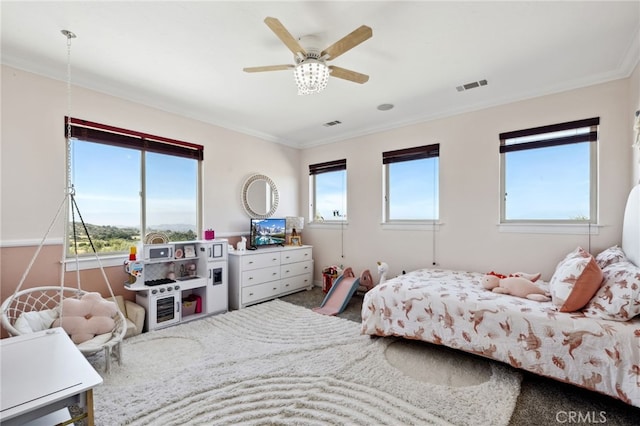 36472 County Line Rd, Yucaipa, CA 92399 - bedroom with crown molding and ceiling fan